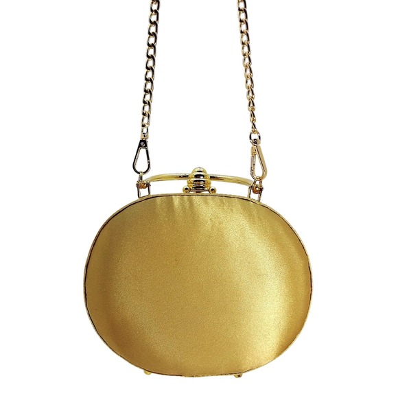 Gold Evening Clutch Round Ball‎ Purse Evening Bag With Chain Strap - Picture 6 of 7